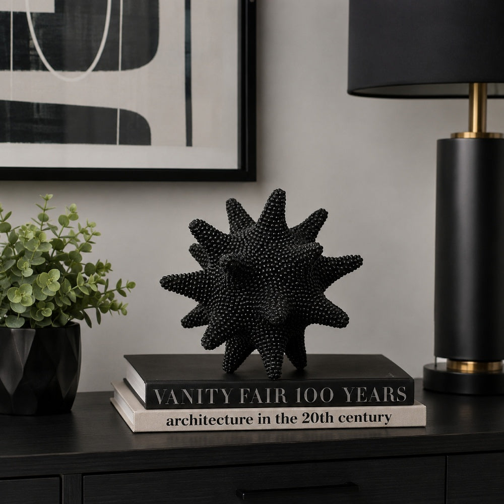Noah Decorative Orb Sculpture with Spiked Details | Black Resin 8"