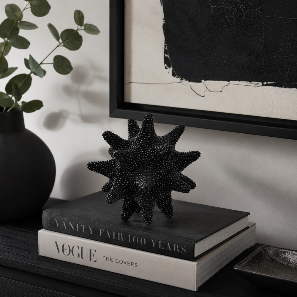 Noah Decorative Orb Sculpture with Spiked Details | Black Resin 8"