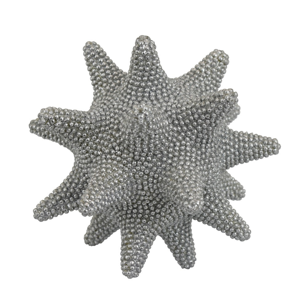 Noah Decorative Orb Sculpture with Spiked Details | Silver Resin 8"
