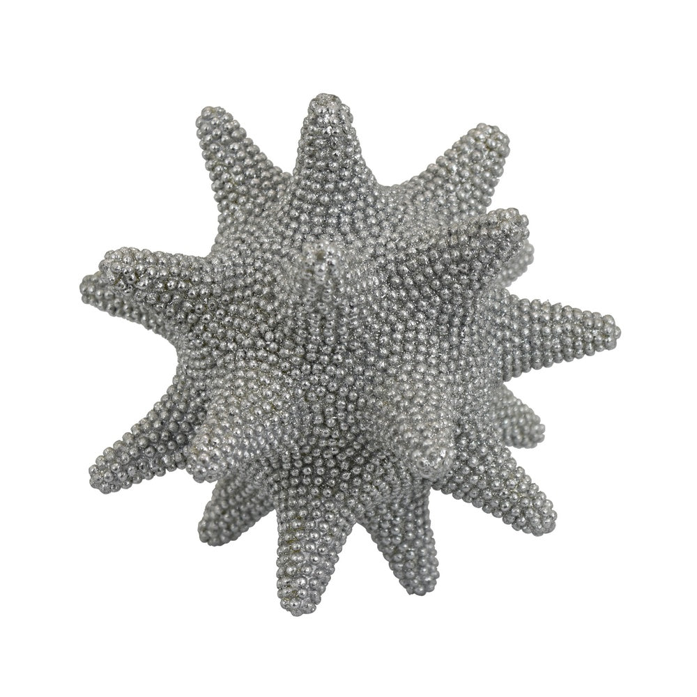Noah Decorative Orb Sculpture with Spiked Details | Silver Resin 8"