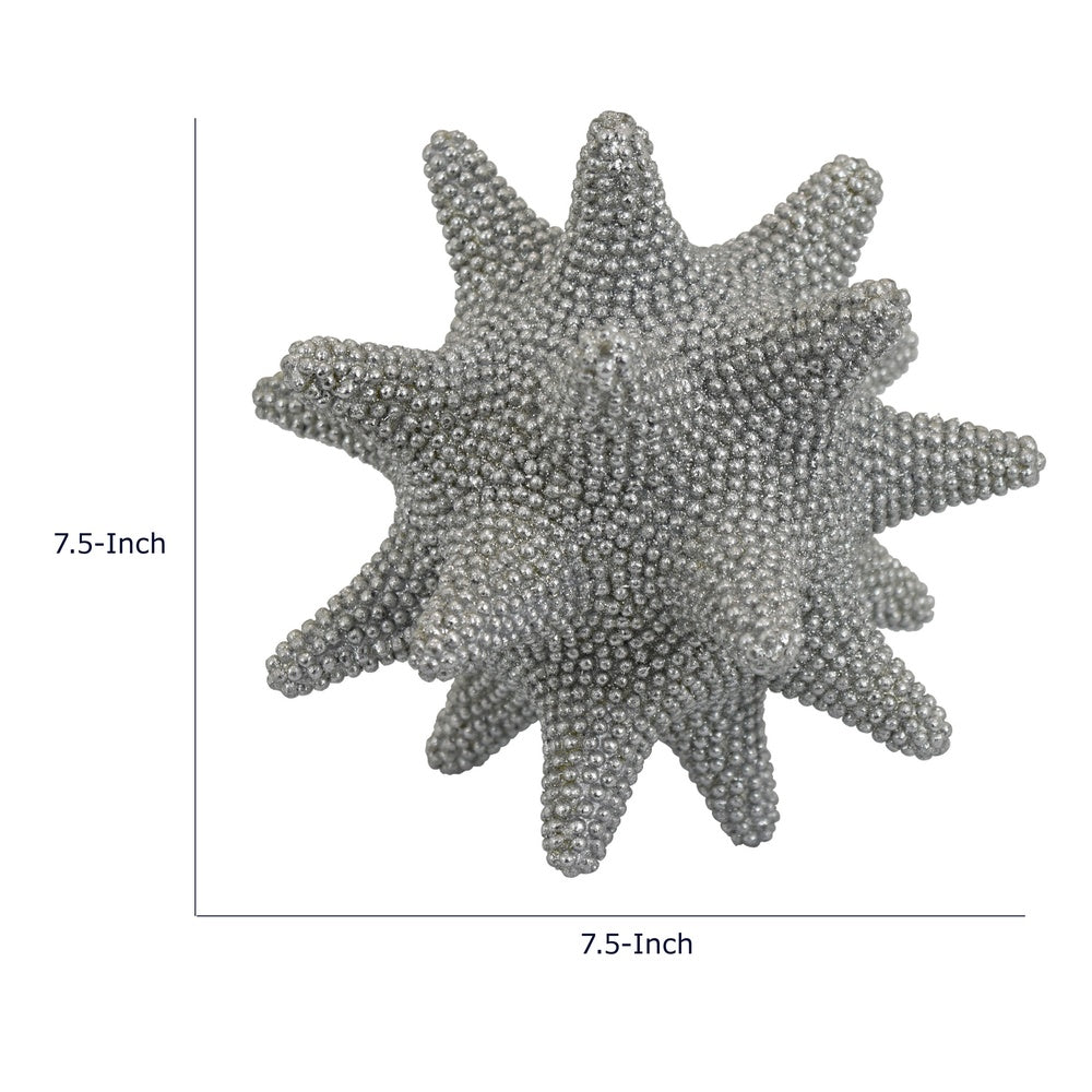 Noah Decorative Orb Sculpture with Spiked Details | Silver Resin 8"