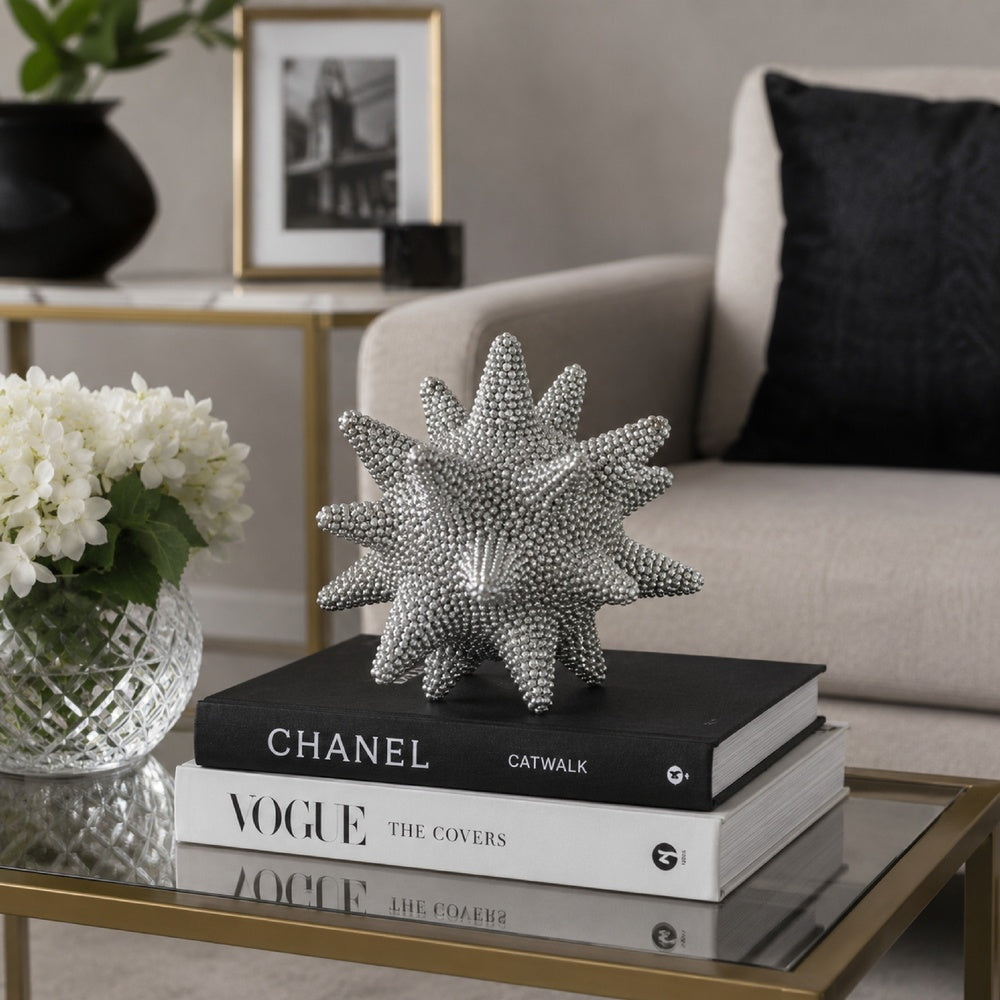 Noah Decorative Orb Sculpture with Spiked Details | Silver Resin 8"