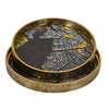 Archy Round Tray | Set of 2 | Abstract Patterns | Black-Gold Polyurethane