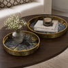 Archy Round Tray | Set of 2 | Abstract Patterns | Black-Gold Polyurethane