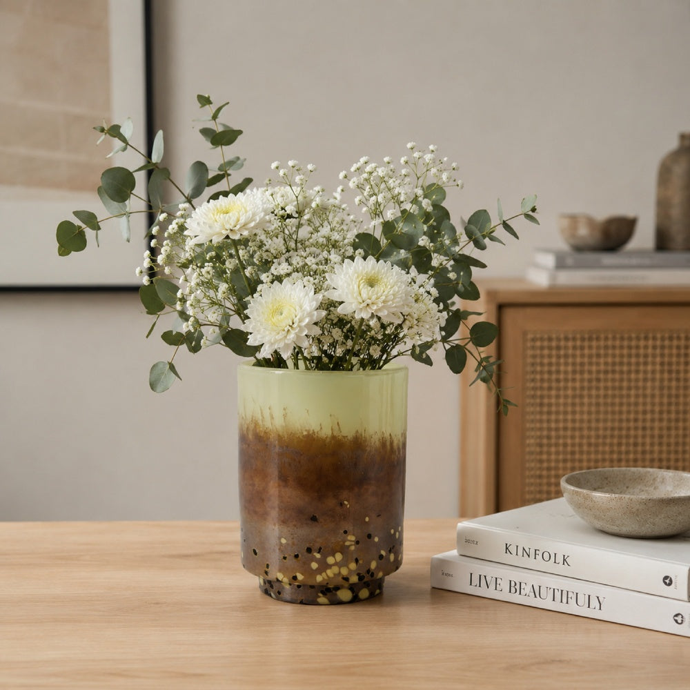Sophie Vase with Frosted Gradient | Speckled Base | Multi-Tone Glass 9"