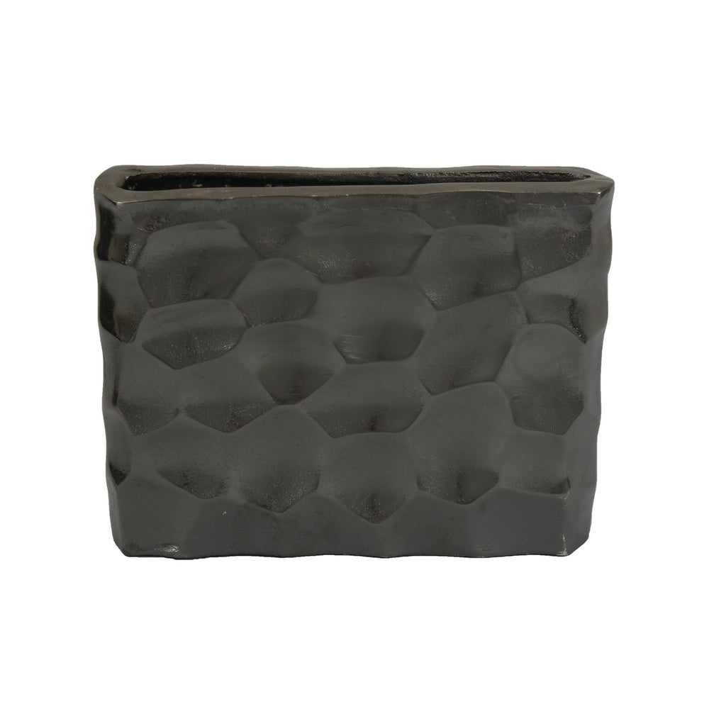 Posy Decorative Block Vase with Hammered Texture | Black Aluminum 12"