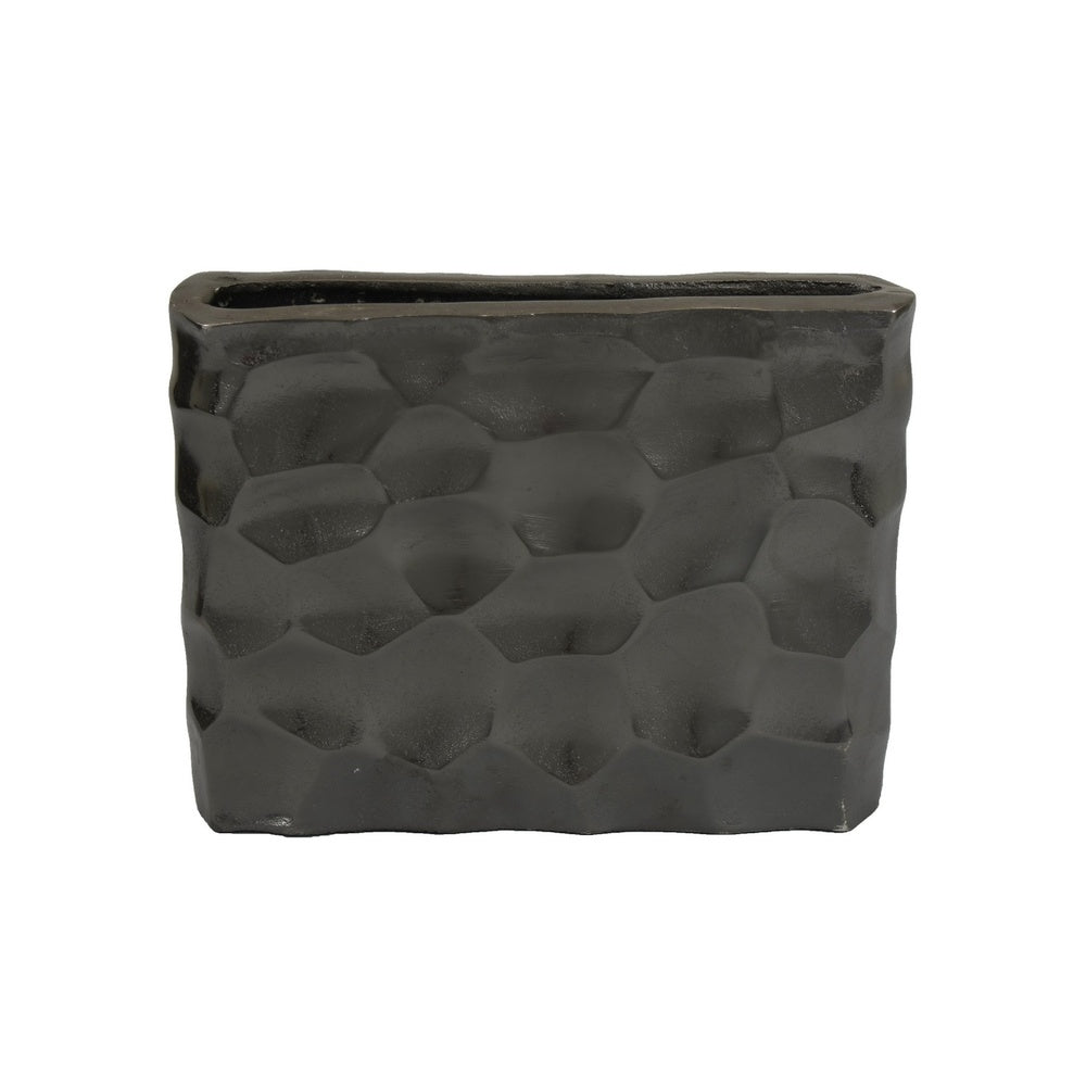 Posy Decorative Block Vase with Hammered Texture | Black Aluminum 12"