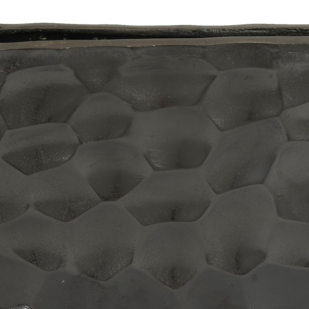 Posy Decorative Block Vase with Hammered Texture | Black Aluminum 12"