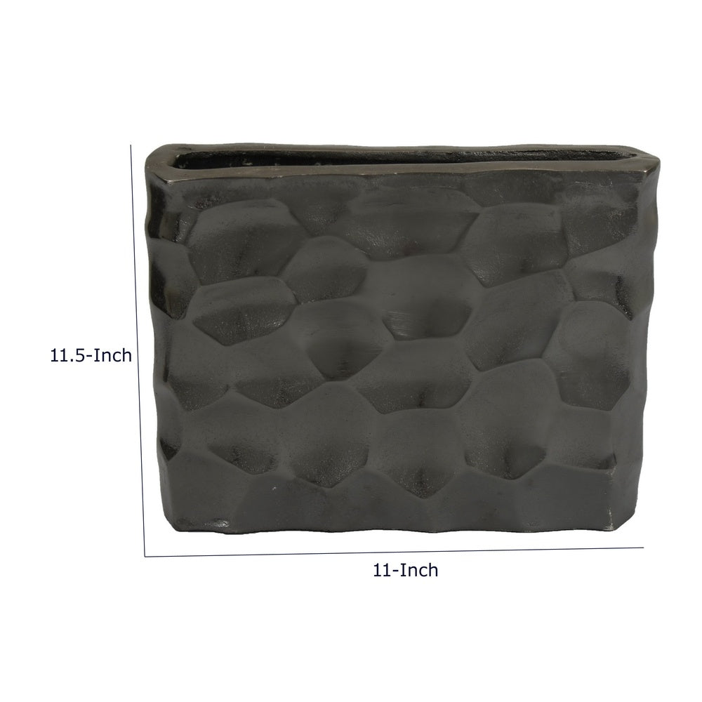 Posy Decorative Block Vase with Hammered Texture | Black Aluminum 12"