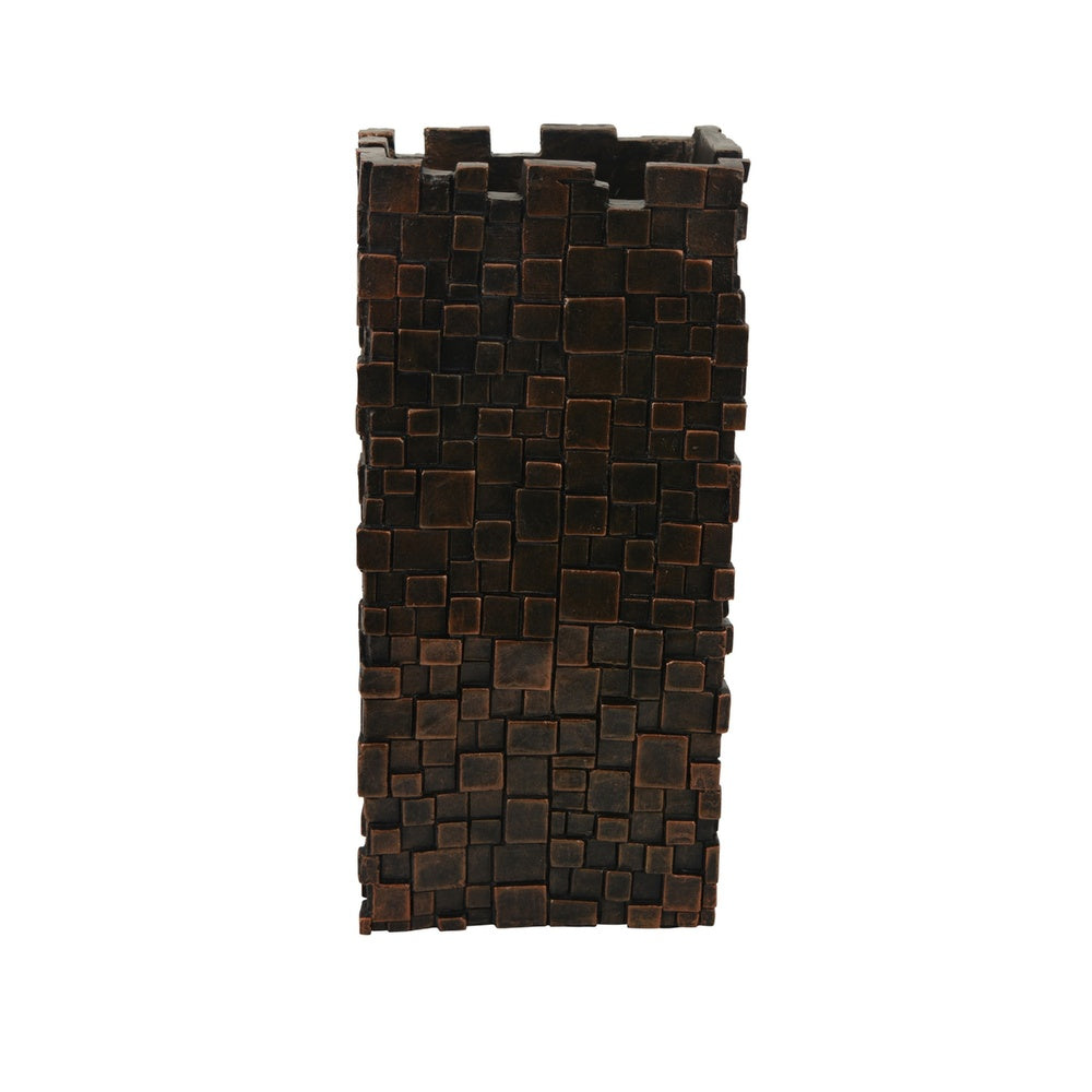 Dylan Tall Decorative Vase | Raise Square Pattern | Bronze Resin 14"