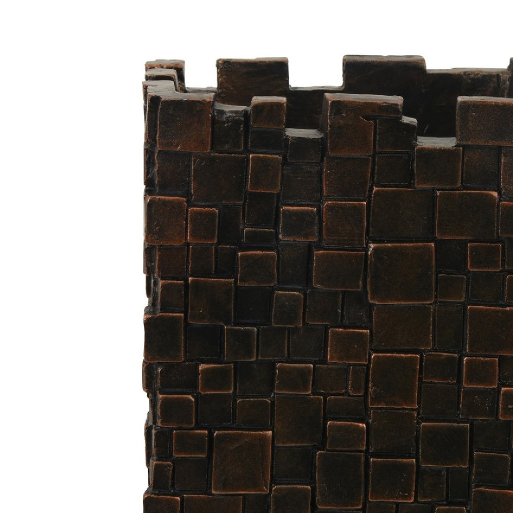 Dylan Tall Decorative Vase | Raise Square Pattern | Bronze Resin 14"