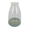 Ahna Modern Vase with Green Ribbed Ceramic Base | Clear Glass 16"