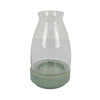 Ahna Modern Vase with Green Ribbed Ceramic Base | Clear Glass 16"