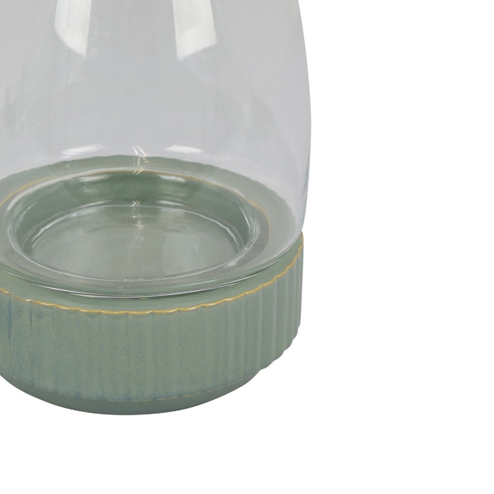 Ahna Modern Vase with Green Ribbed Ceramic Base | Clear Glass 16"