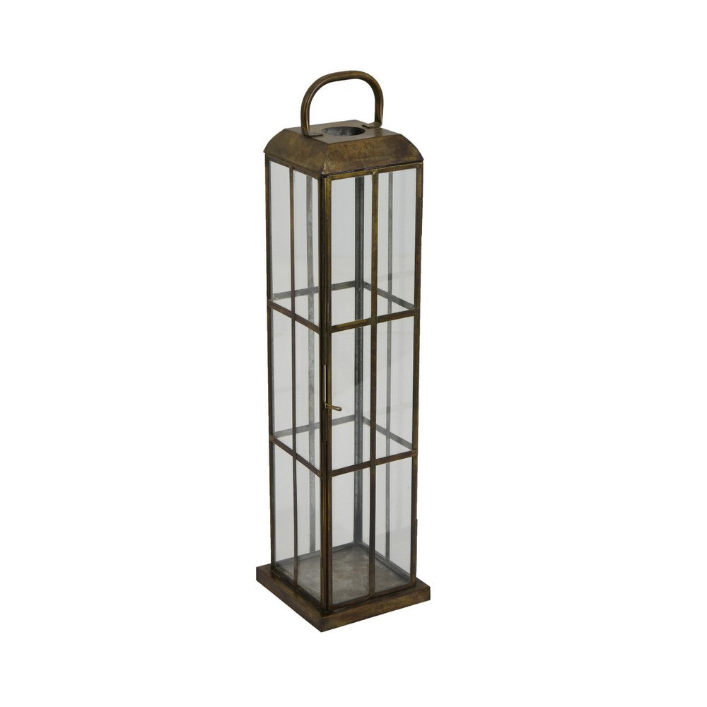 Esha 20" Tall Lantern with H&le | Clear Glass Panels | Bronze Metal