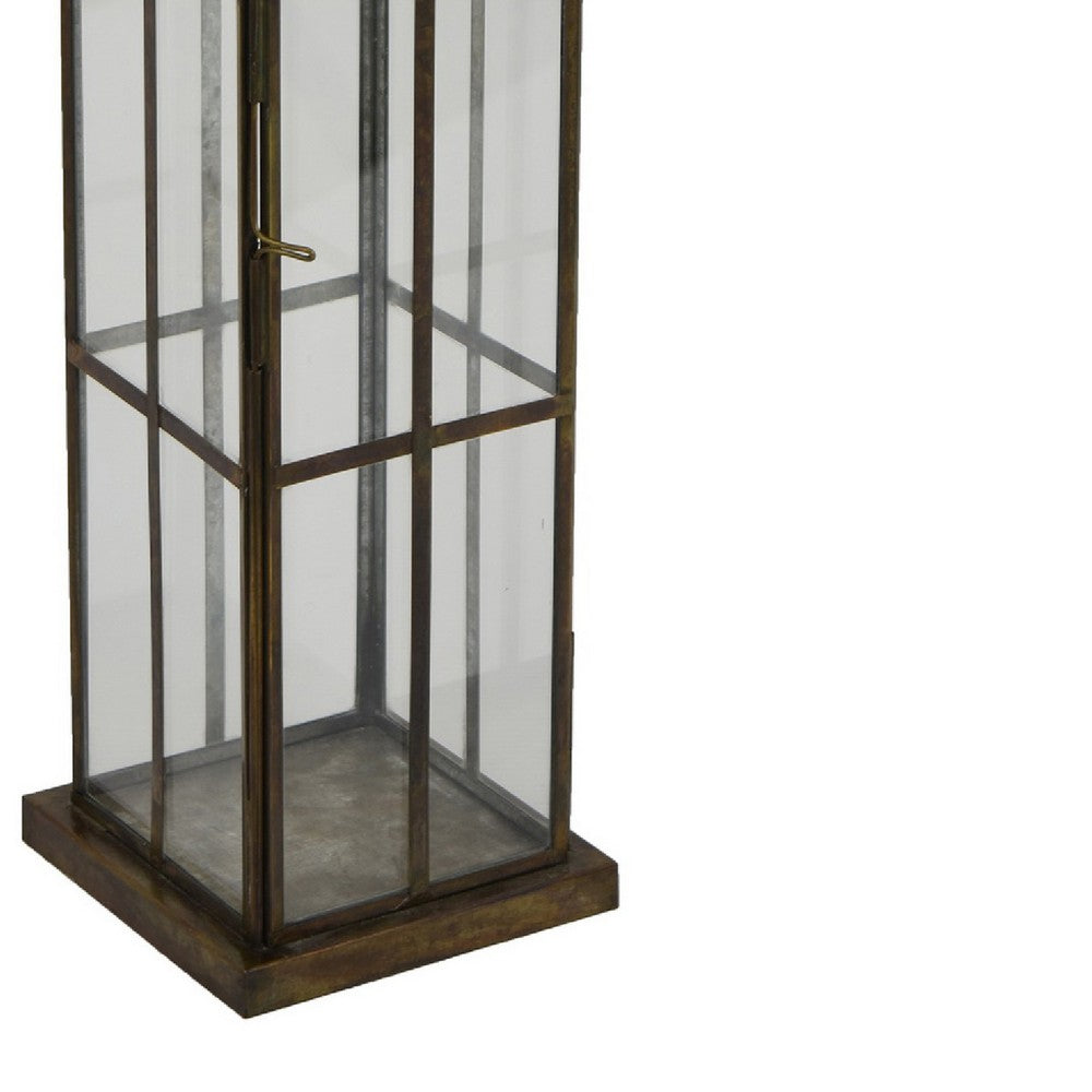 Esha 20" Tall Lantern with H&le | Clear Glass Panels | Bronze Metal