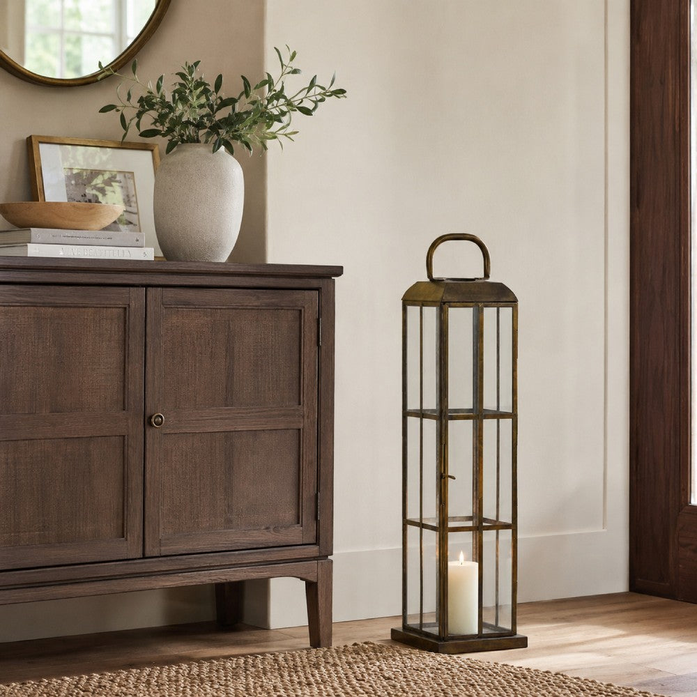Esha 20" Tall Lantern with H&le | Clear Glass Panels | Bronze Metal