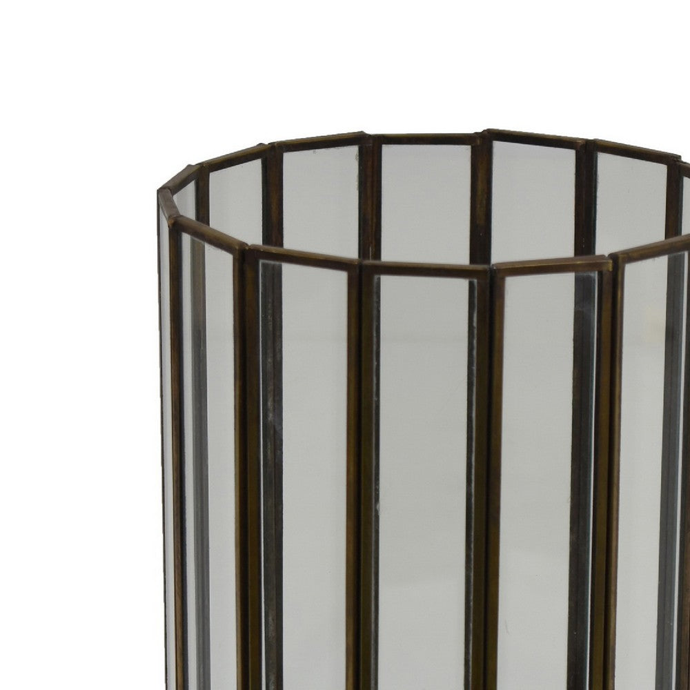 Bonie 10" Glass Hurricane C&le Holder with Paneled Frame | Bronze Metal