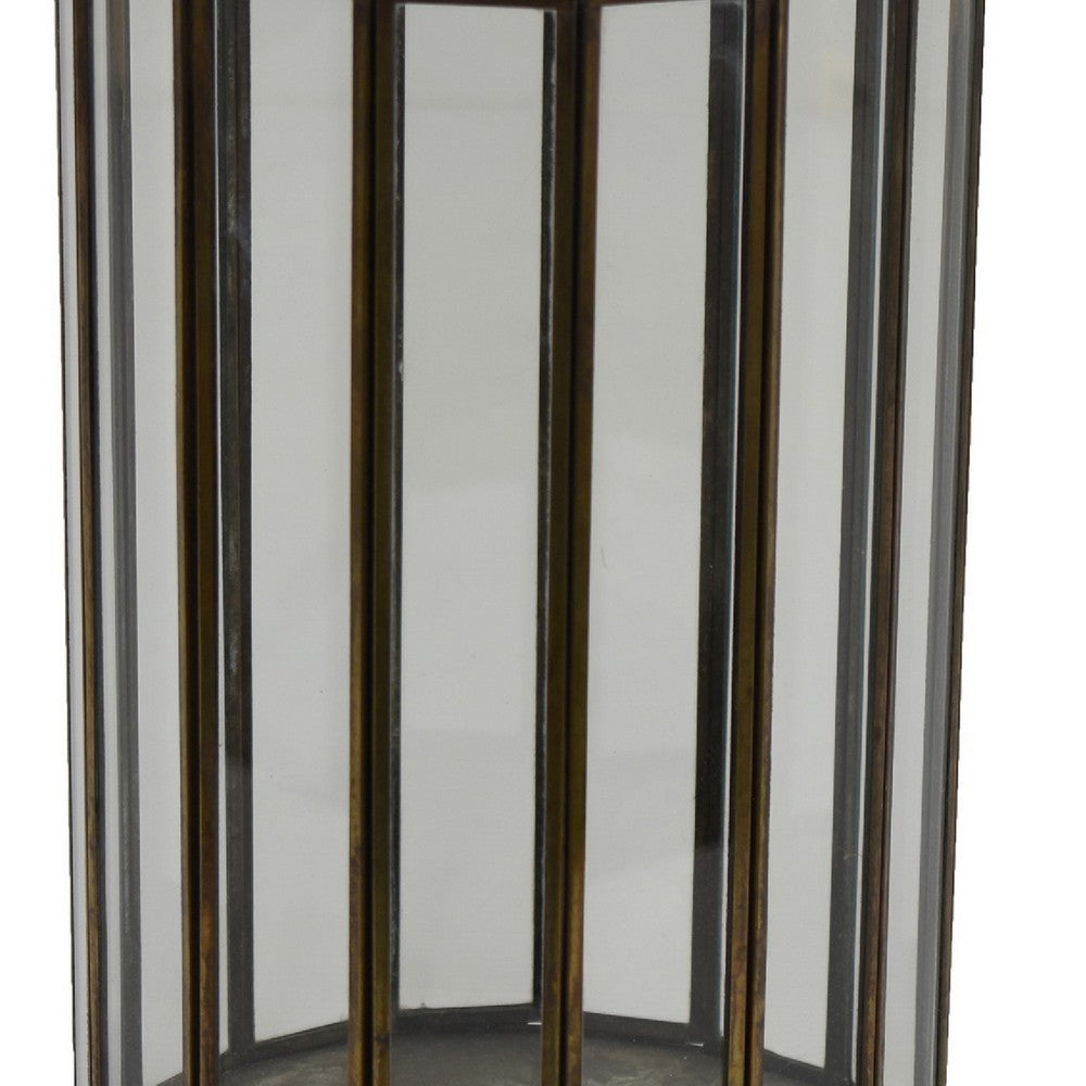 Bonie 10" Glass Hurricane C&le Holder with Paneled Frame | Bronze Metal