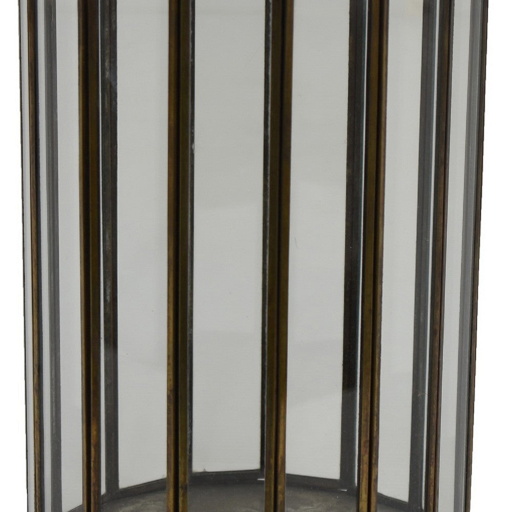 Bonie 7" Glass Hurricane C&le Holder with Paneled Frame | Bronze Metal