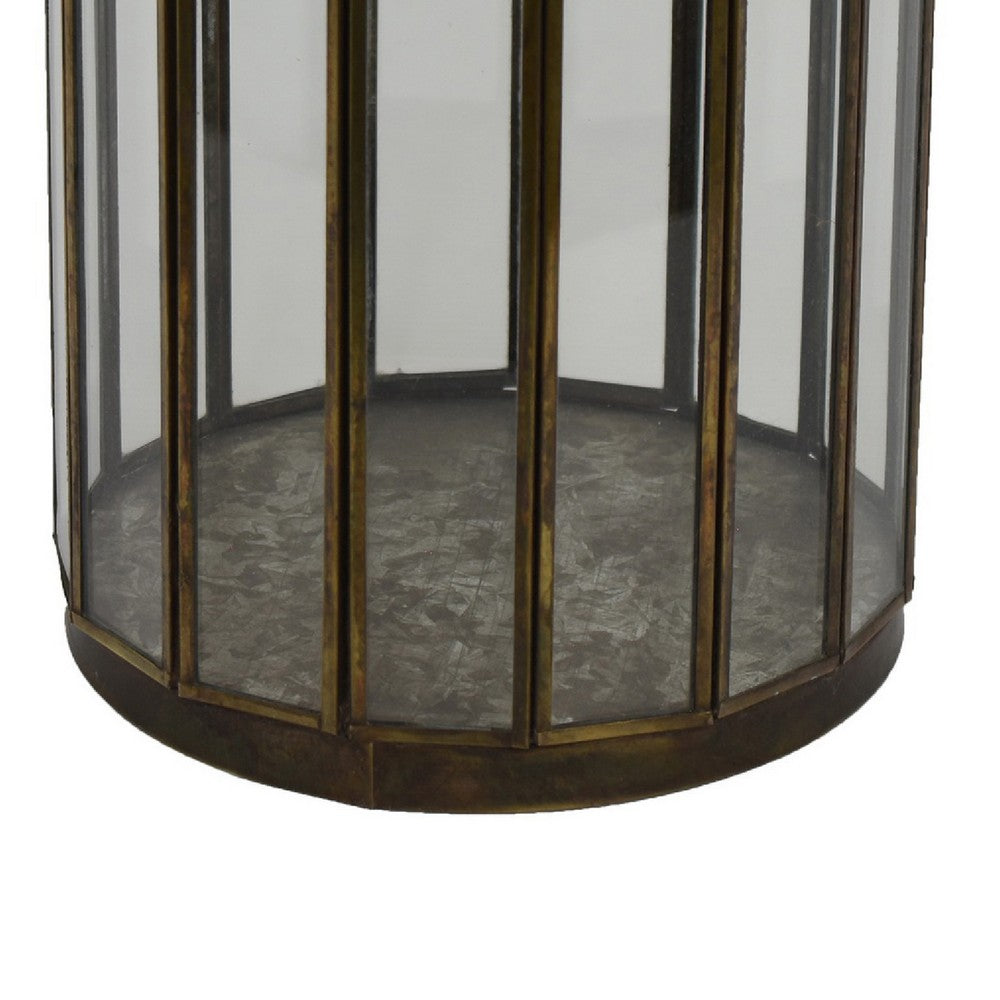 Bonie 7" Glass Hurricane C&le Holder with Paneled Frame | Bronze Metal
