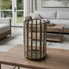 Bonie 7" Glass Hurricane C&le Holder with Paneled Frame | Bronze Metal