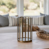 Bonie 7" Glass Hurricane C&le Holder with Paneled Frame | Bronze Metal