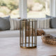 Bonie 7" Glass Hurricane C&le Holder with Paneled Frame | Bronze Metal