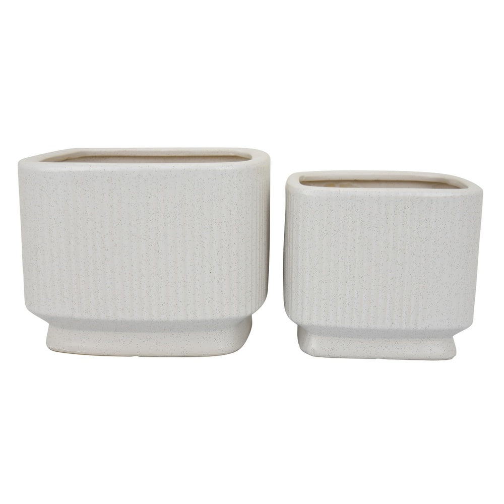 Jerry Planter with Ribbed Texture | Set of 2 | White Speckled Ceramic