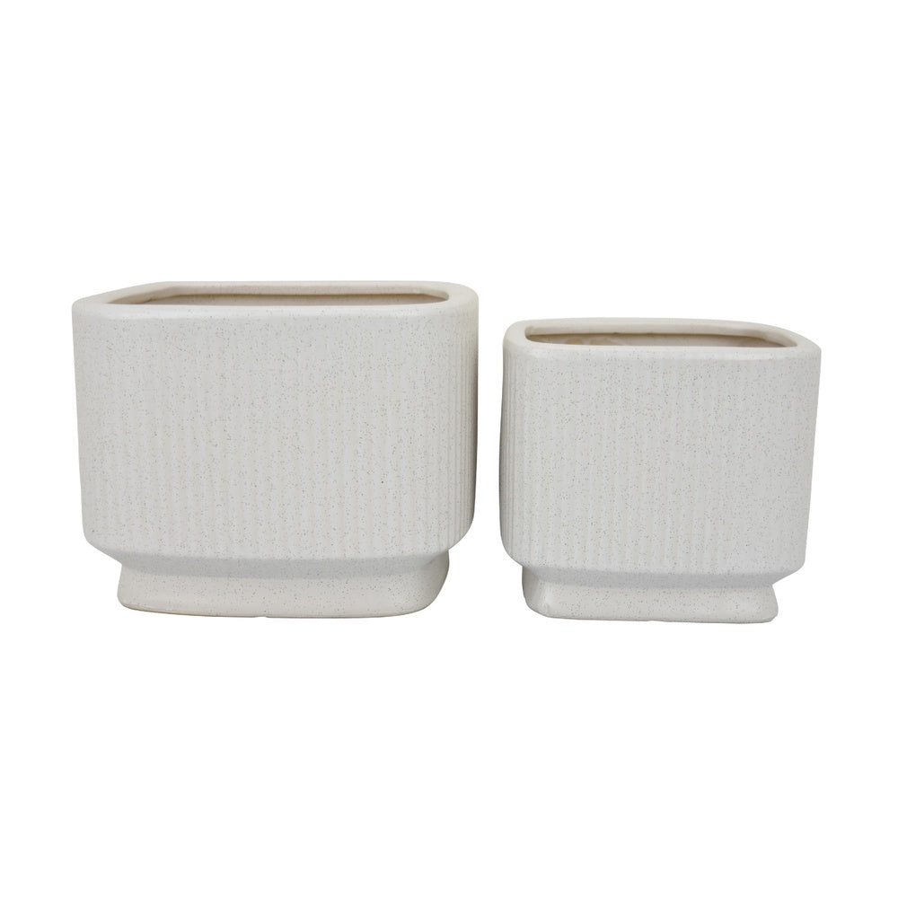 Jerry Planter with Ribbed Texture | Set of 2 | White Speckled Ceramic
