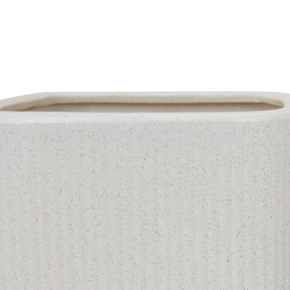 Jerry Planter with Ribbed Texture | Set of 2 | White Speckled Ceramic