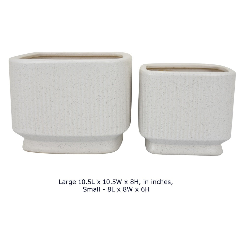 Jerry Planter with Ribbed Texture | Set of 2 | White Speckled Ceramic