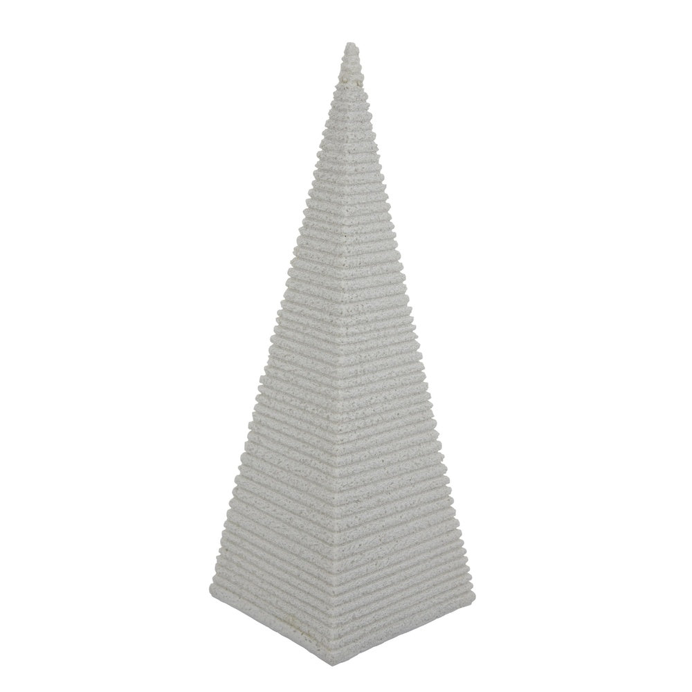 Fuji Decorative Pyramid Sculpture with Layered Ridges | White Resin