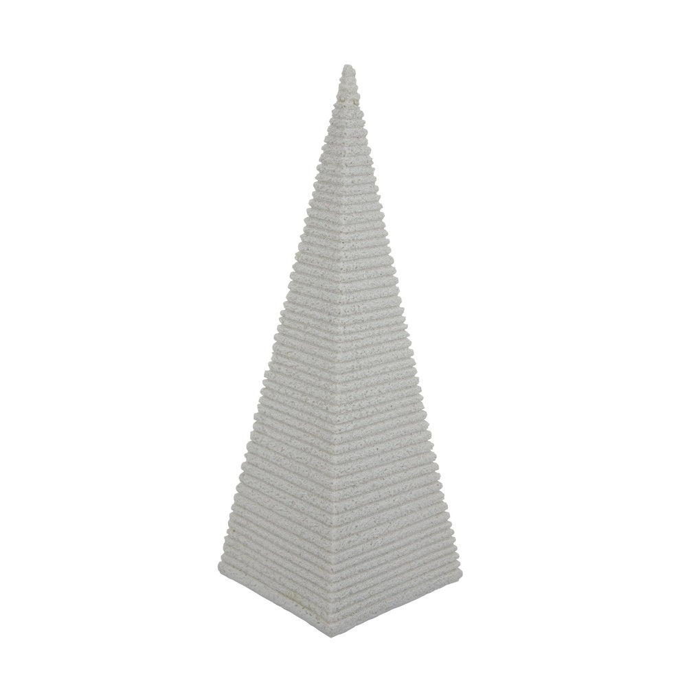 Fuji Decorative Pyramid Sculpture with Layered Ridges | White Resin