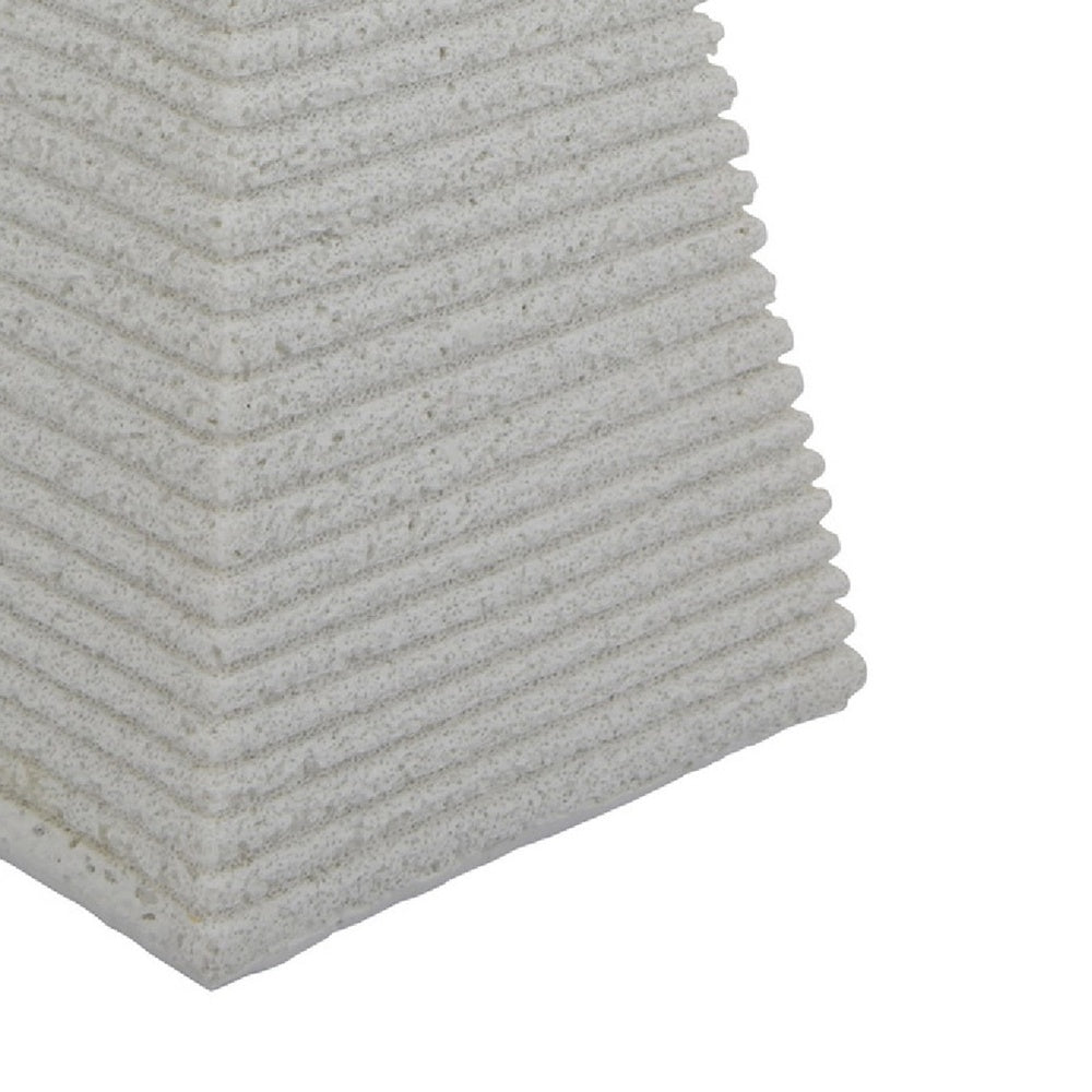 Fuji Decorative Pyramid Sculpture with Layered Ridges | White Resin