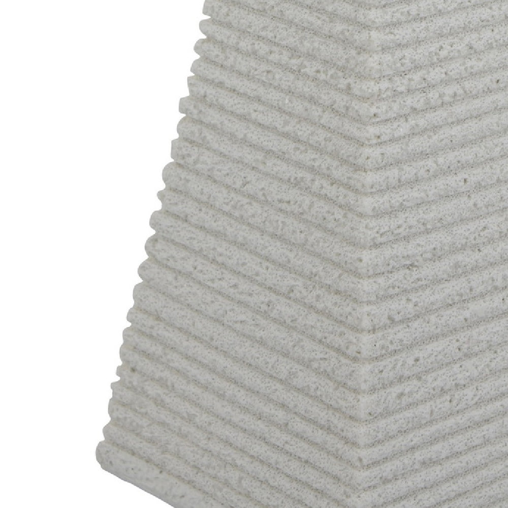 Fuji Decorative Pyramid Sculpture with Layered Ridges | White Resin
