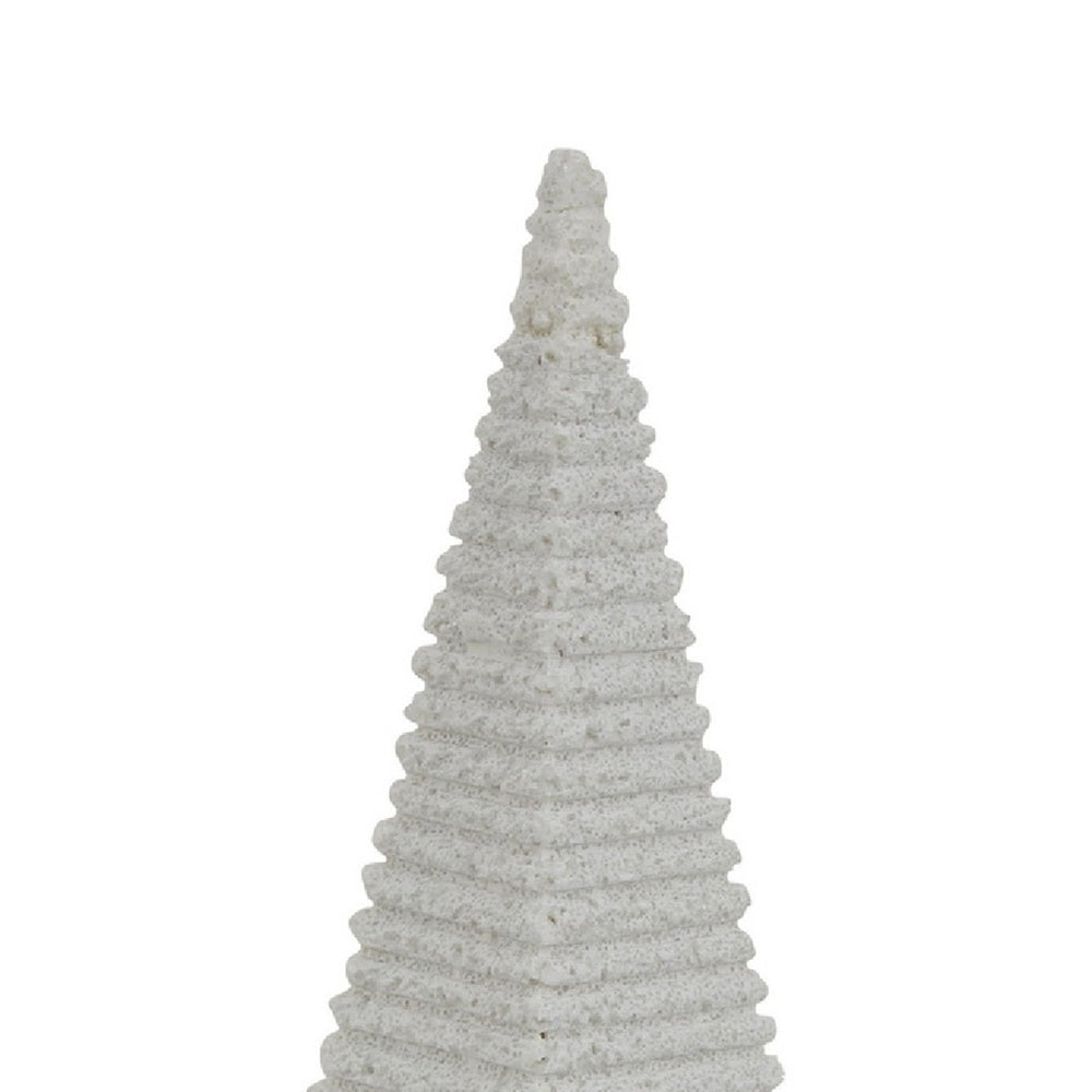 Fuji Decorative Pyramid Sculpture with Layered Ridges | White Resin