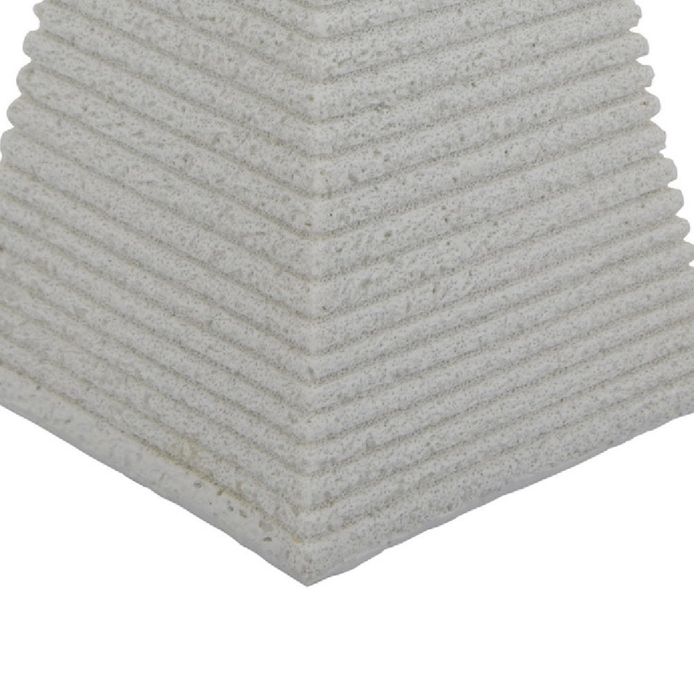 Fuji Decorative Pyramid Sculpture with Layered Ridges | White Resin