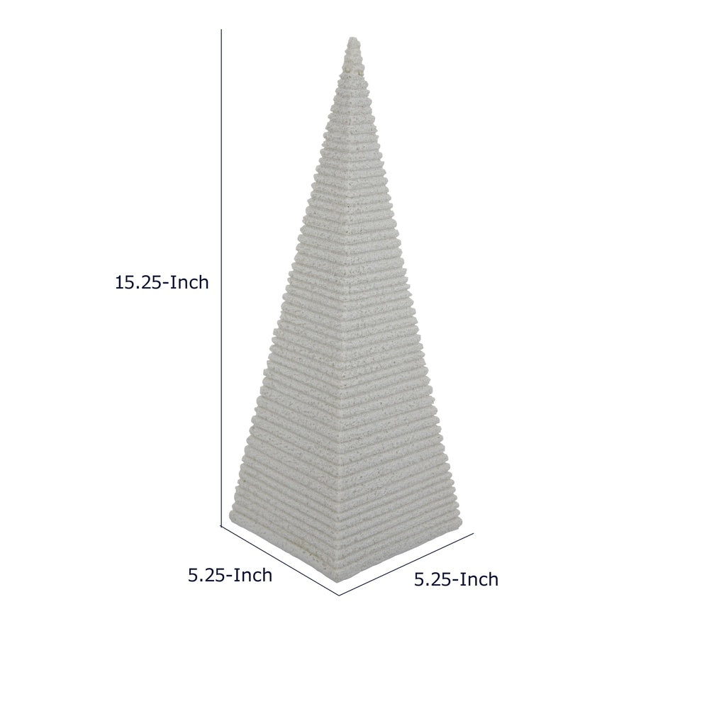 Fuji Decorative Pyramid Sculpture with Layered Ridges | White Resin