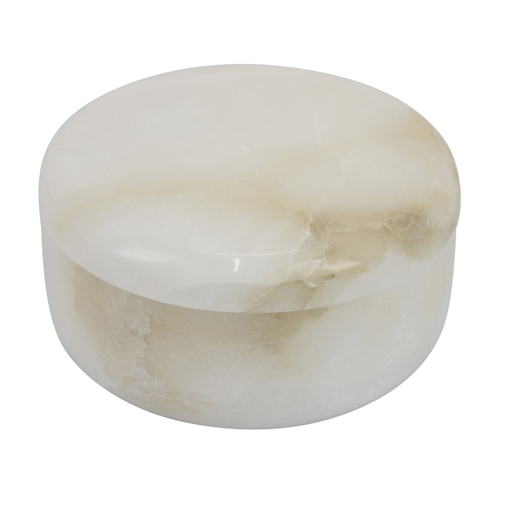 Fiona Decorative Round Storage Box with Lid | White-Brown Marble 6"