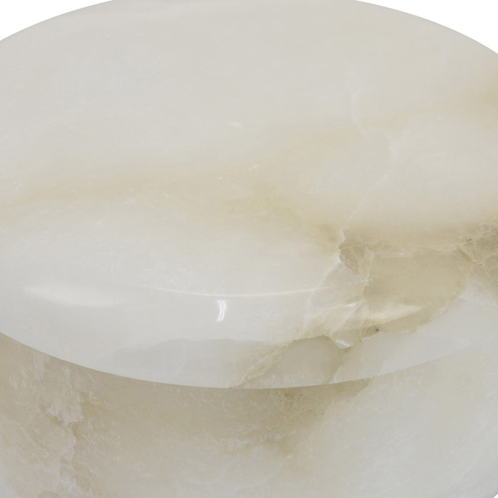 Fiona Decorative Round Storage Box with Lid | White-Brown Marble 6"