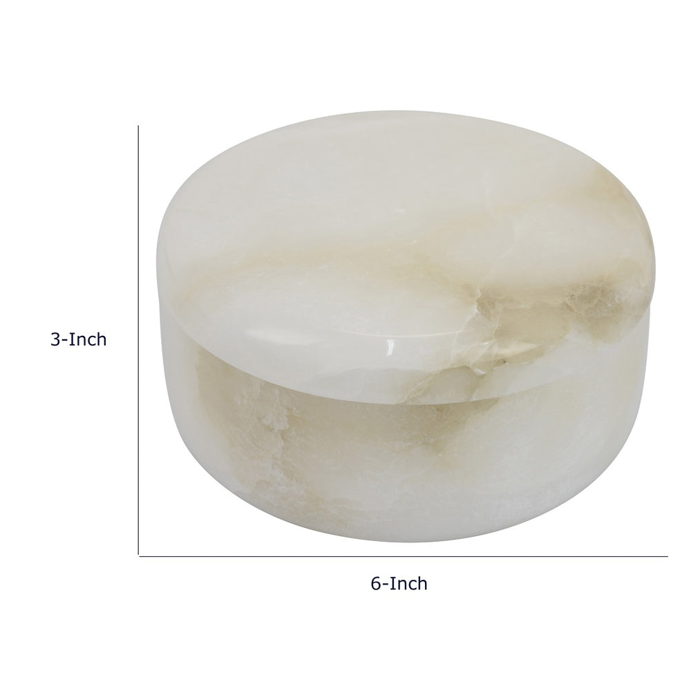 Fiona Decorative Round Storage Box with Lid | White-Brown Marble 6"