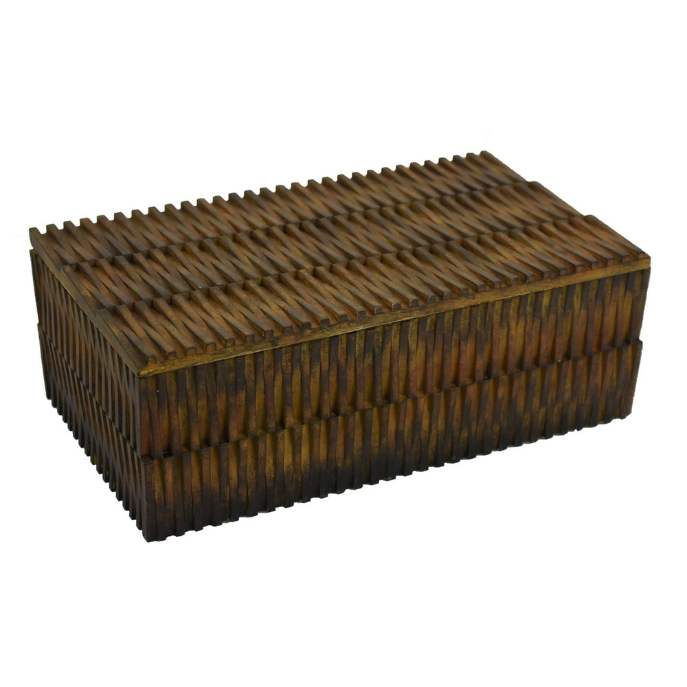 Suzie Decorative Storage Box with Textured Lid | Brown Ribbed Resin