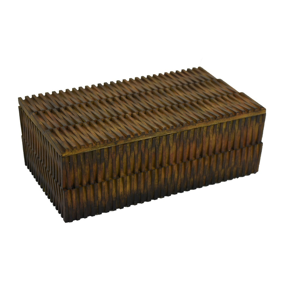 Suzie Decorative Storage Box with Textured Lid | Brown Ribbed Resin