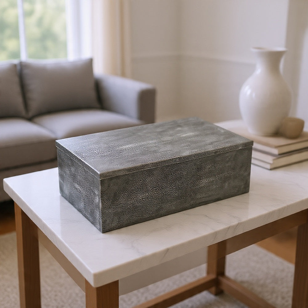 Suzie Decorative Box with Storage & Lid | Silver Textured Resin
