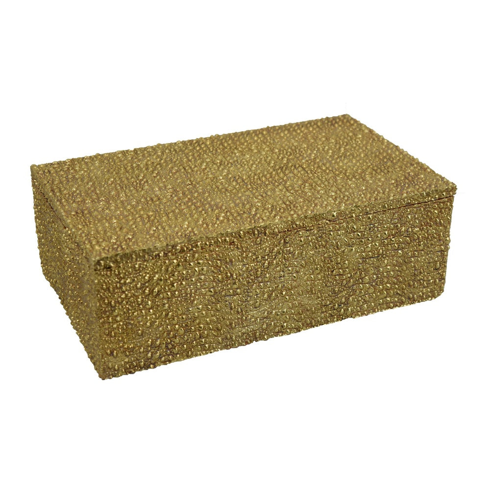 Suzie Decorative Box with Lid & Storage | Gold Textured Resin 12"