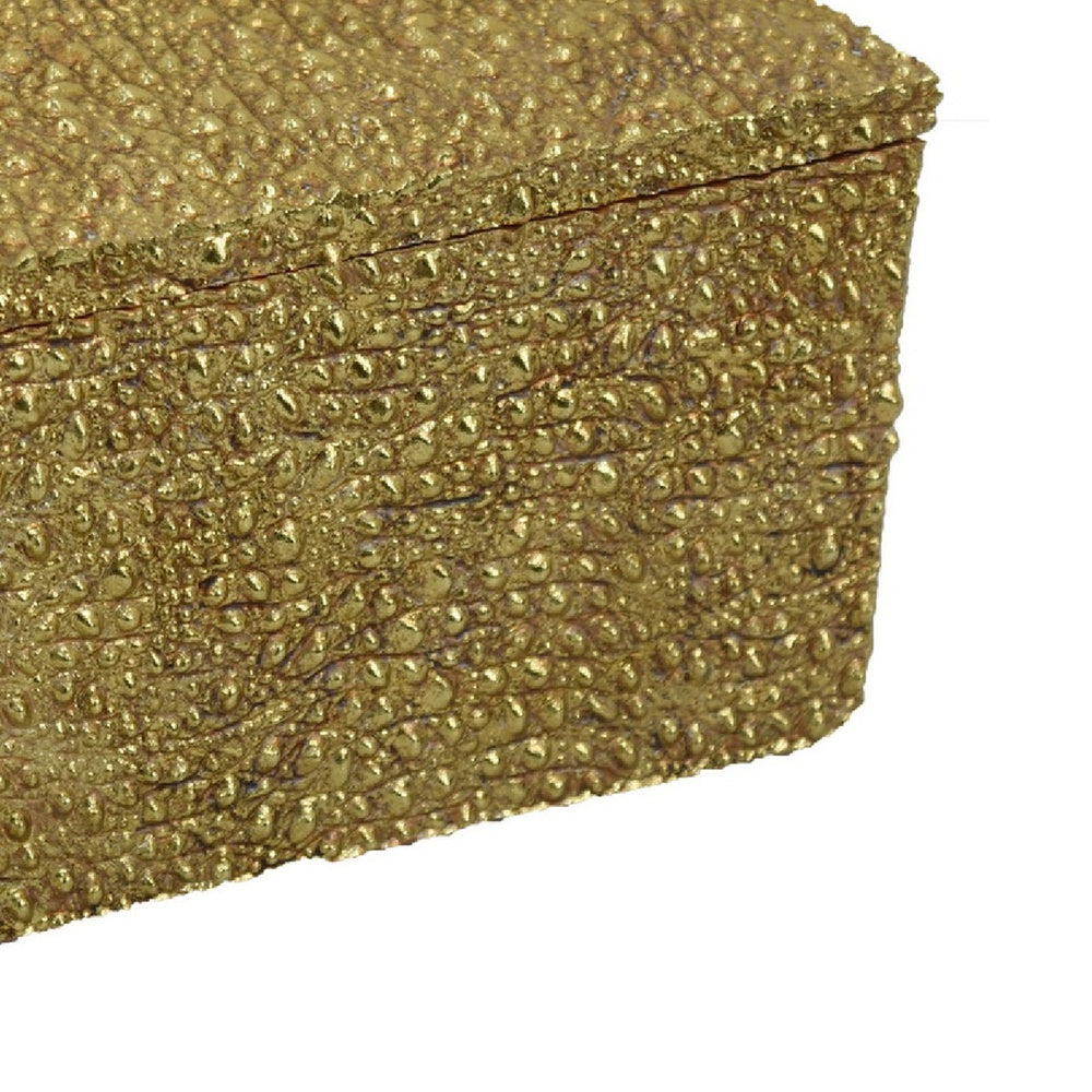 Suzie Decorative Box with Lid & Storage | Gold Textured Resin 12"
