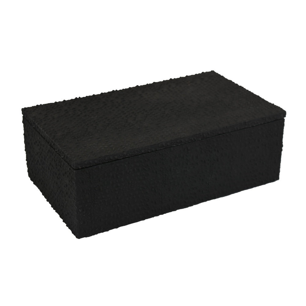 Suzie Decorative Box | Lid & Storage | Textured Black Resin 12"