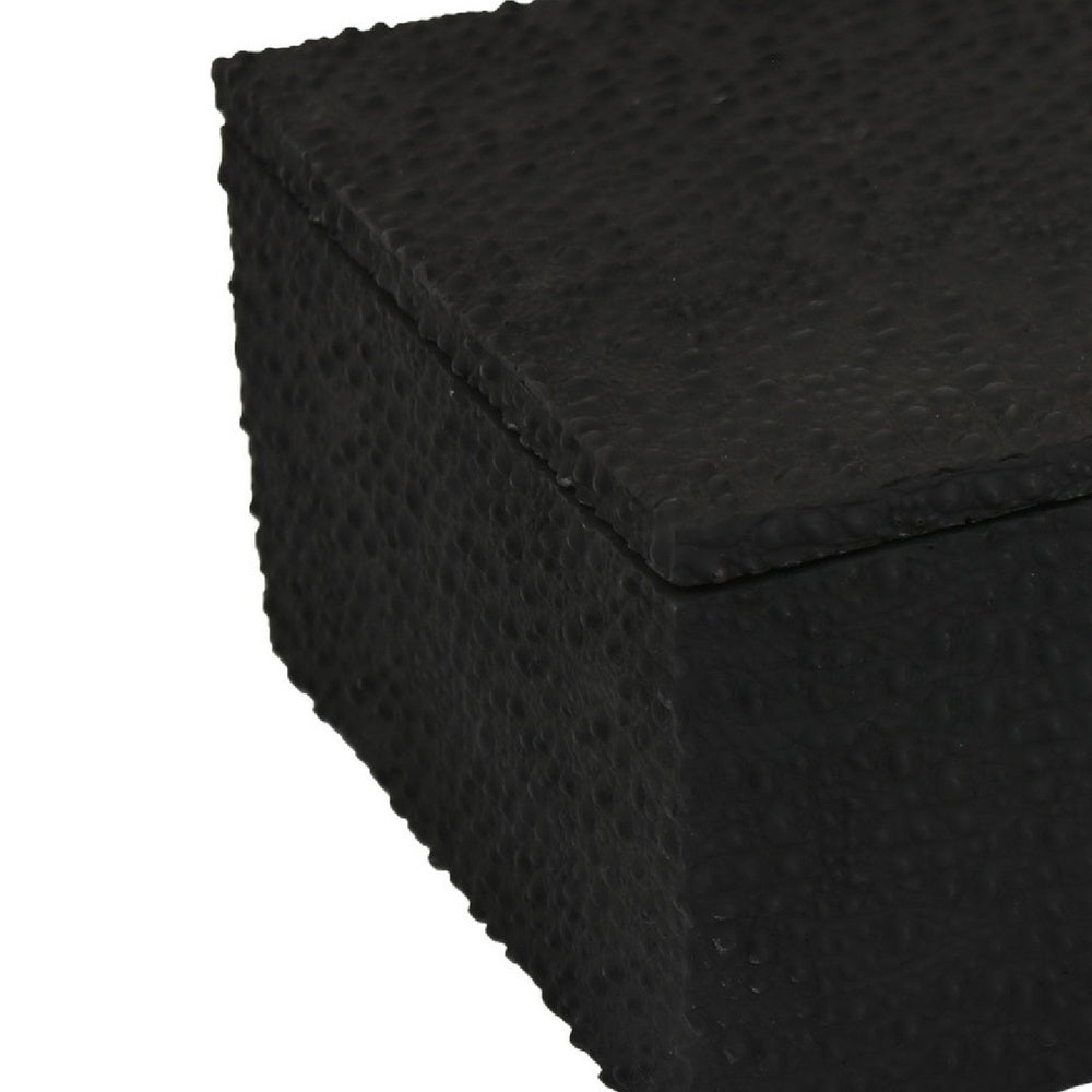 Suzie Decorative Box | Lid & Storage | Textured Black Resin 12"