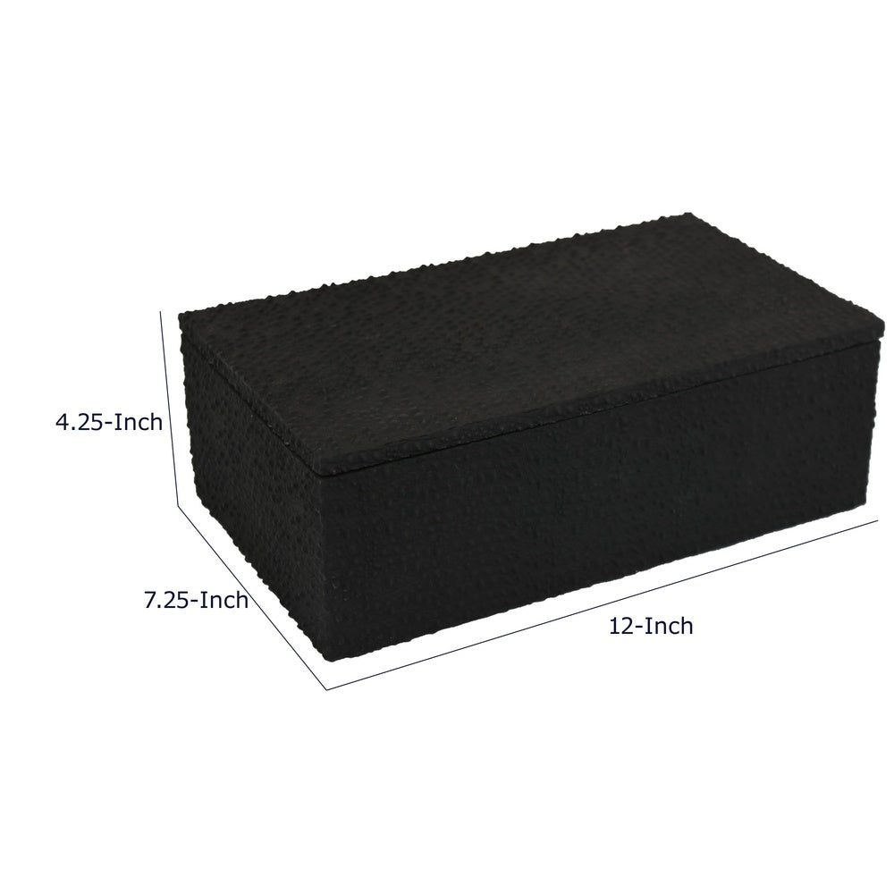 Suzie Decorative Box | Lid & Storage | Textured Black Resin 12"